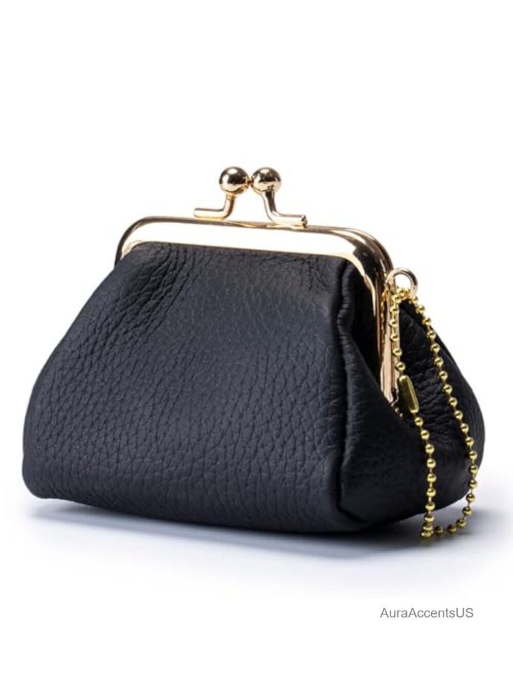 Genuine Leather Mini Coin Purse Vintage Kiss Lock Jewelry Storage Organizer